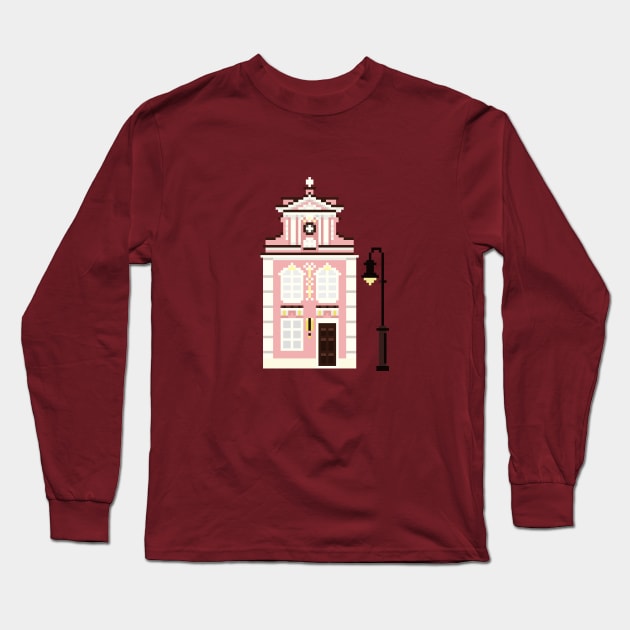 Cute Pink Building Pixel Art Long Sleeve T-Shirt by toffany's